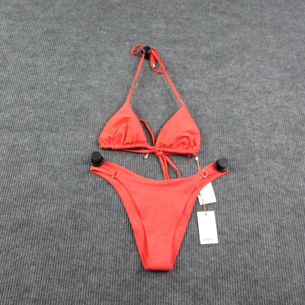 Quince Bikini Womens XL Orange Triangle Halter Thong Lined Adjustable NWT